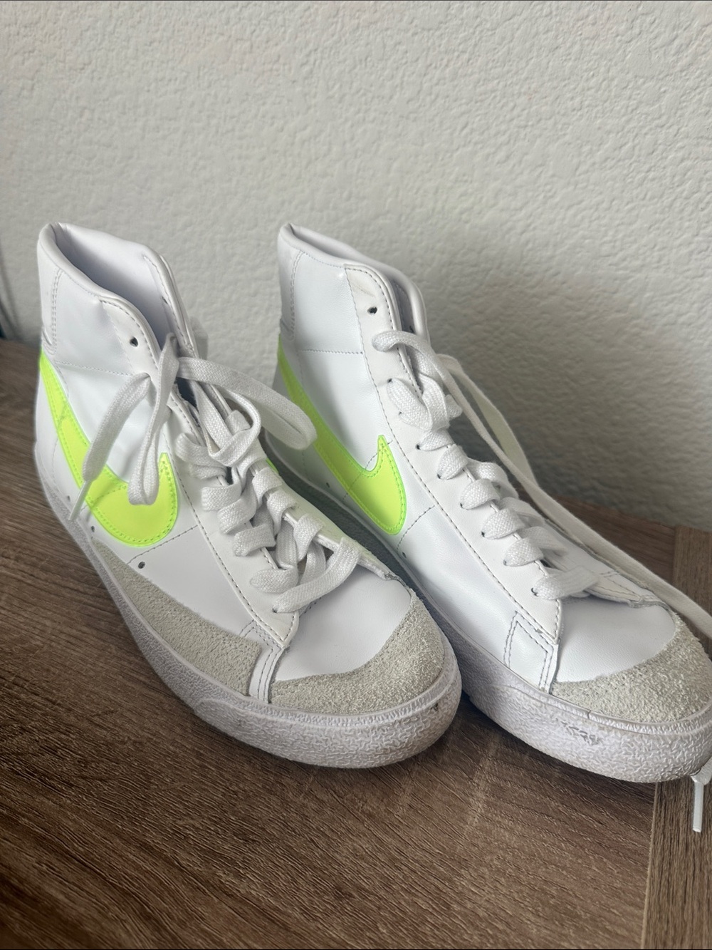 Nike Women’s High-Top Sneakers White with Neon Yellow Swoosh